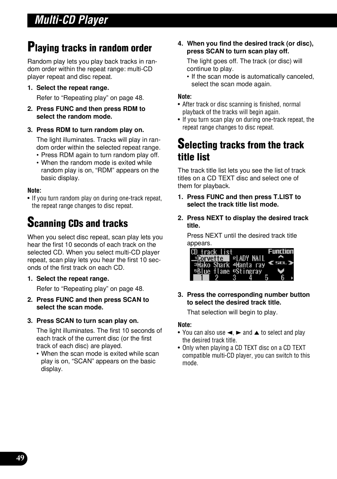 Pioneer DEH-P900HDD operation manual Playing tracks in random order, Scanning CDs and tracks 