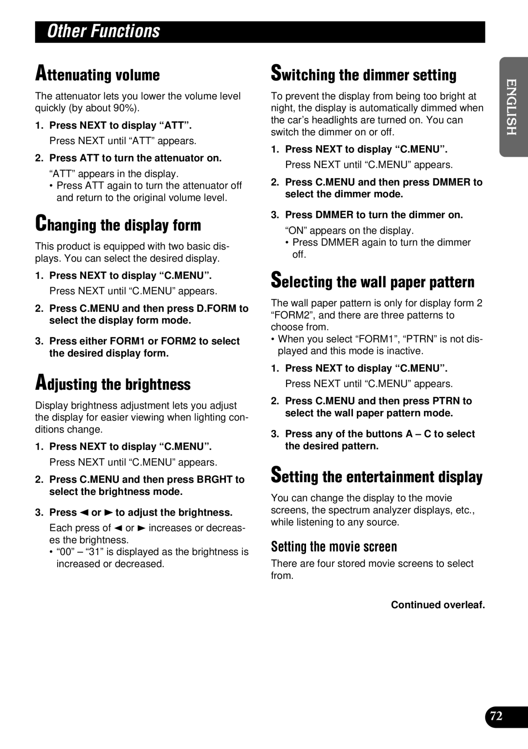 Pioneer DEH-P900HDD operation manual Other Functions 