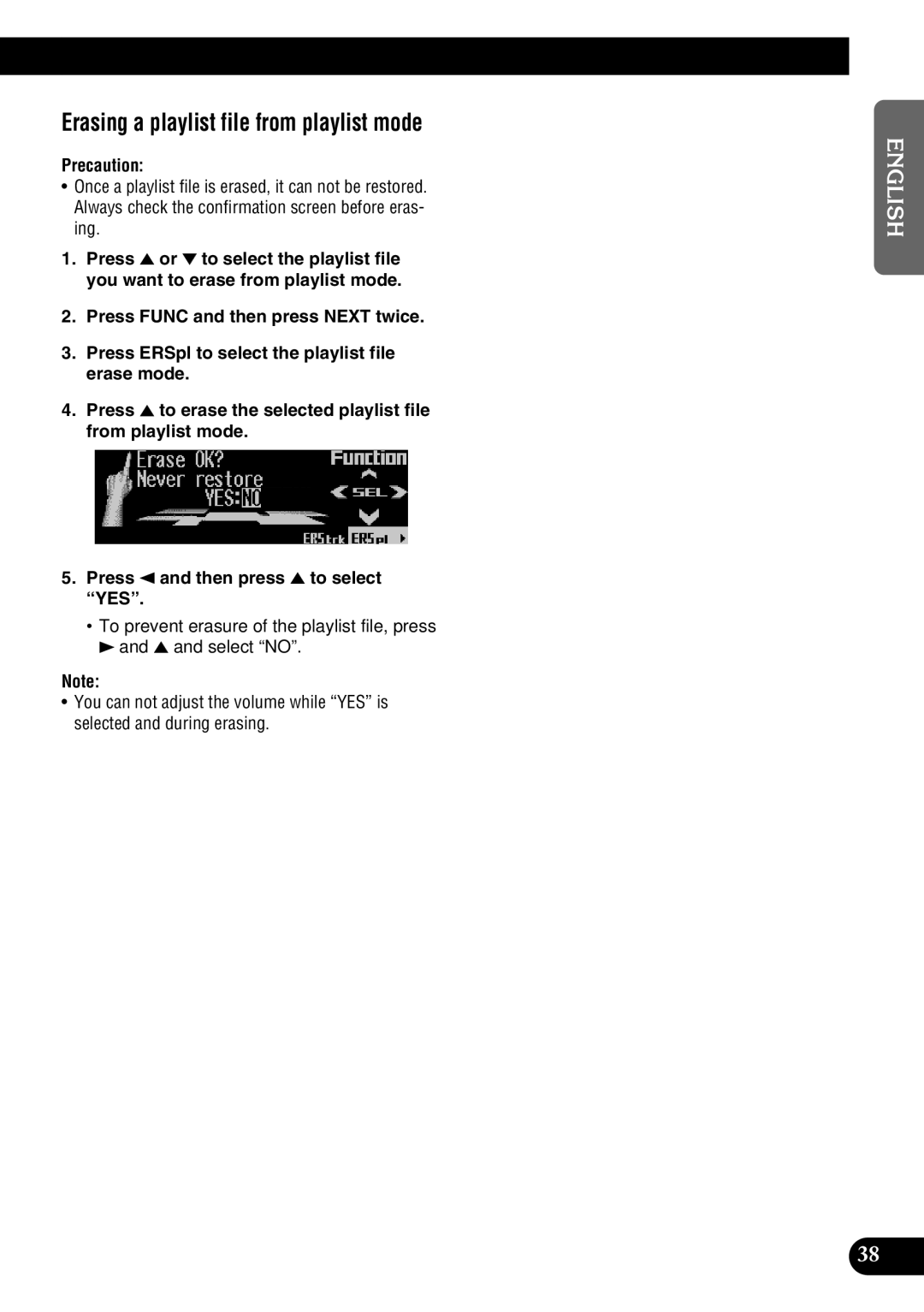 Pioneer DEH-P9100R operation manual Erasing a playlist file from playlist mode 