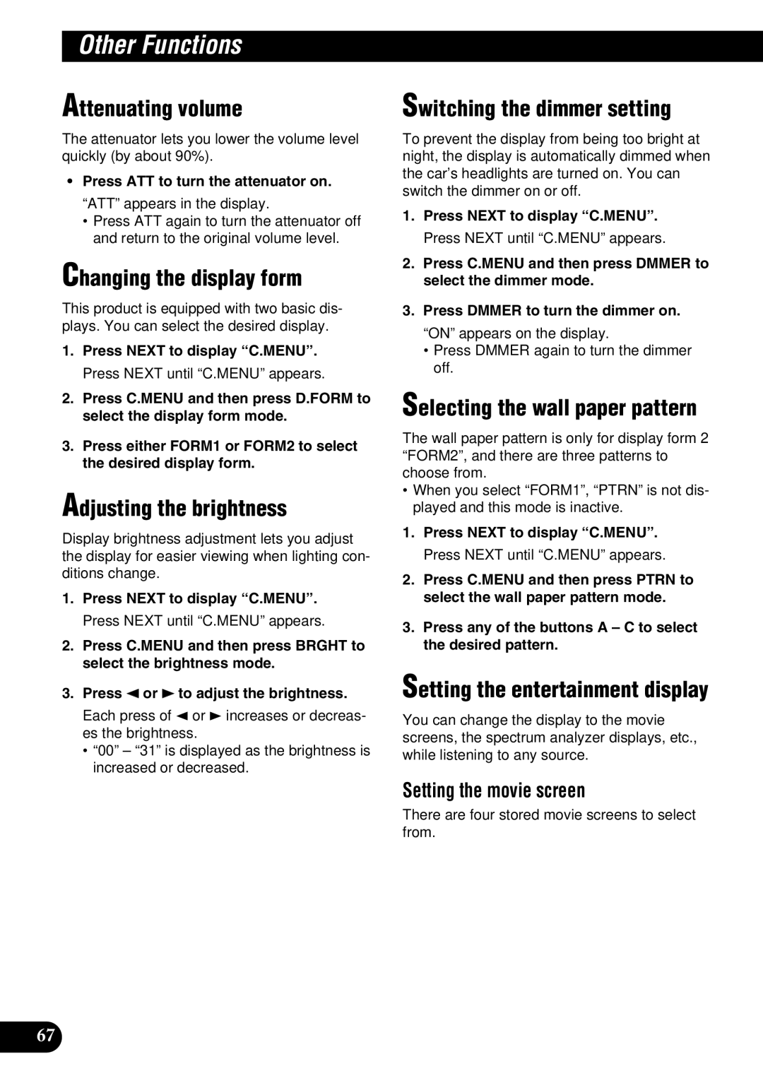 Pioneer DEH-P9100R operation manual Other Functions 