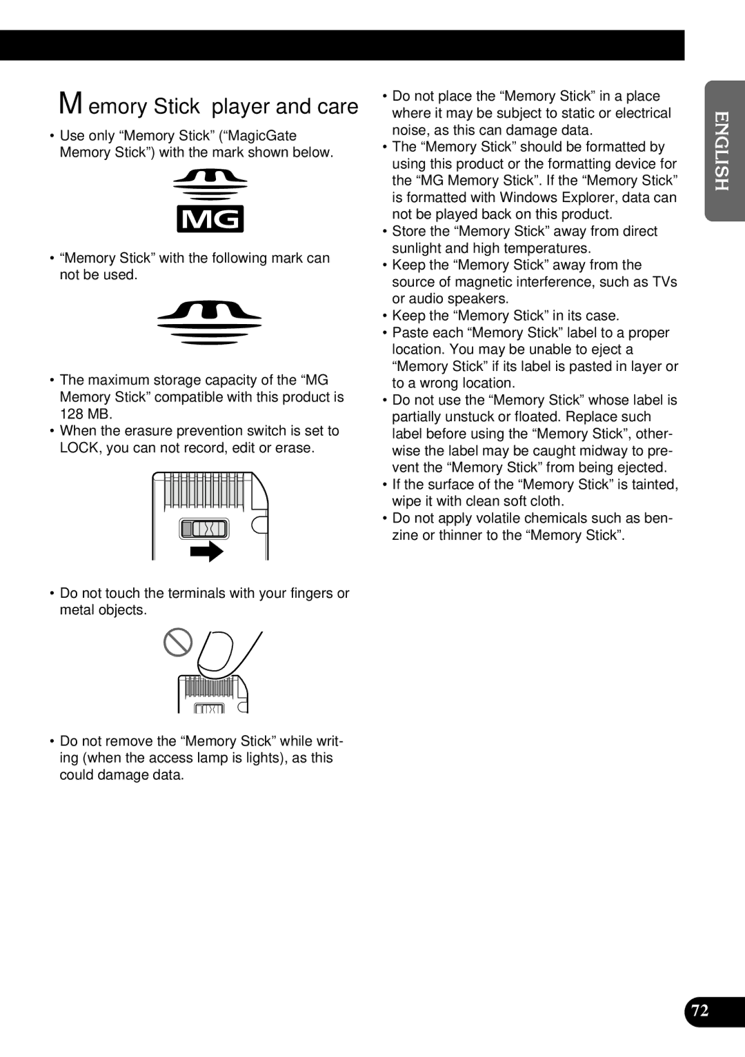 Pioneer DEH-P9100R operation manual Memory Stick player and care 