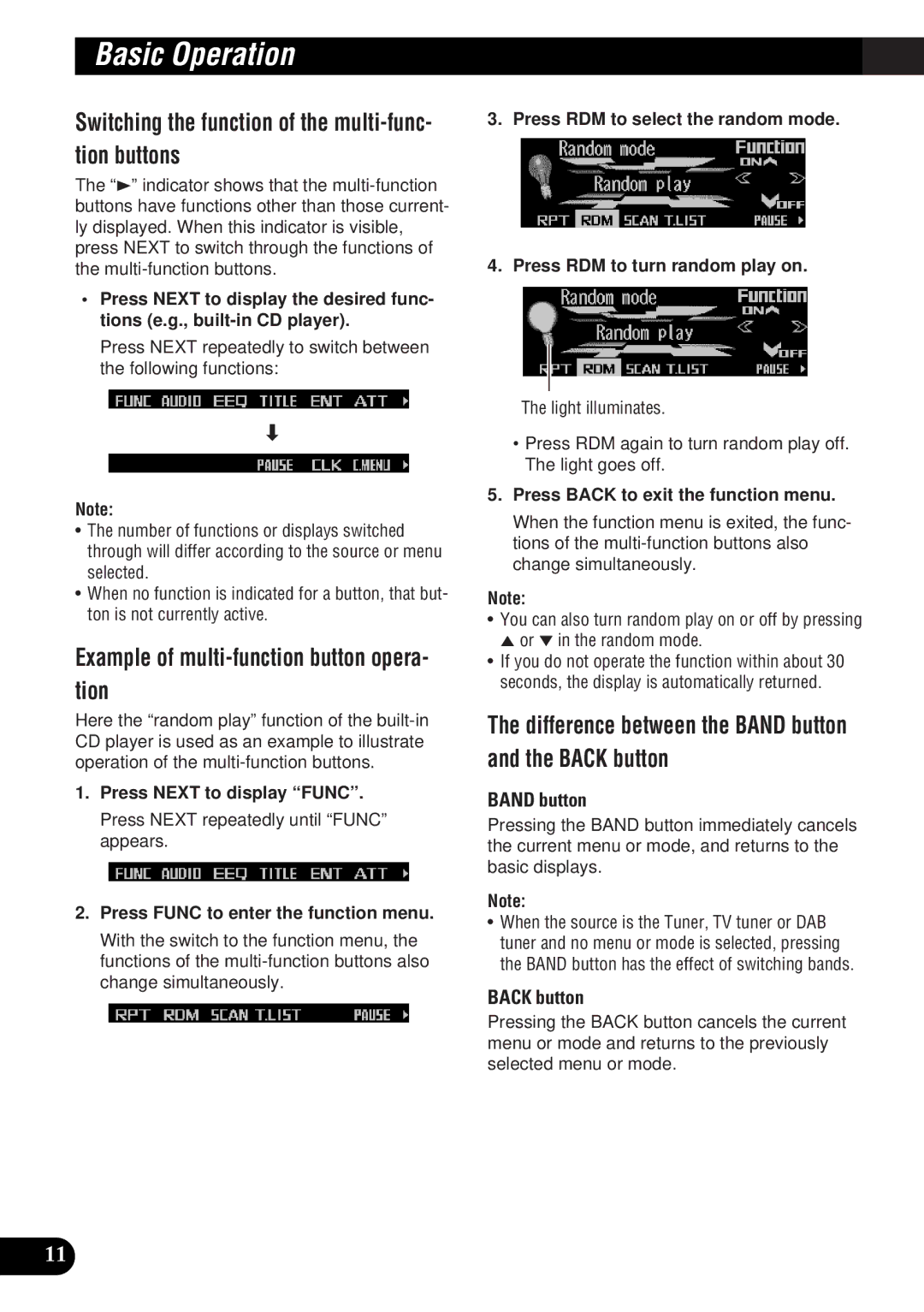 Pioneer DEH-P9300 Switching the function of the multi-func- tion buttons, Example of multi-function button opera- tion 