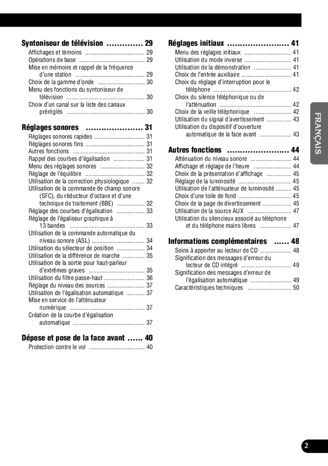 Pioneer DEH-P9300 operation manual Réglages sonores, Autres fonctions 