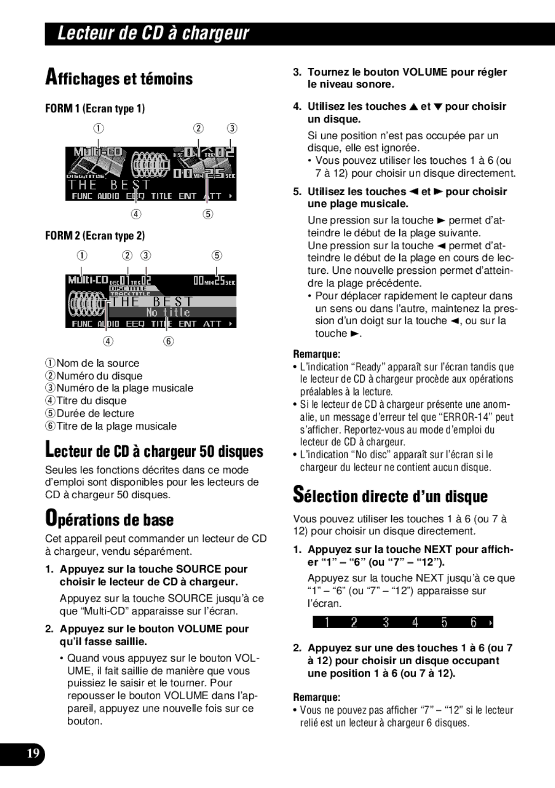 Pioneer DEH-P9300 operation manual Sélection directe d’un disque, Lecteur de CD à chargeur 50 disques 