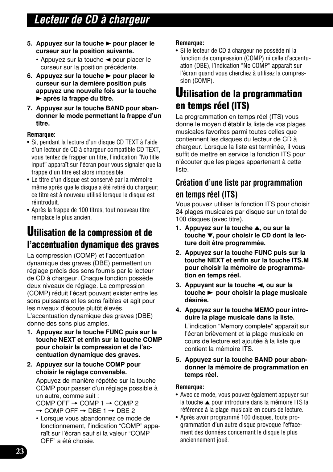 Pioneer DEH-P9300 operation manual Utilisation de la programmation en temps réel ITS 