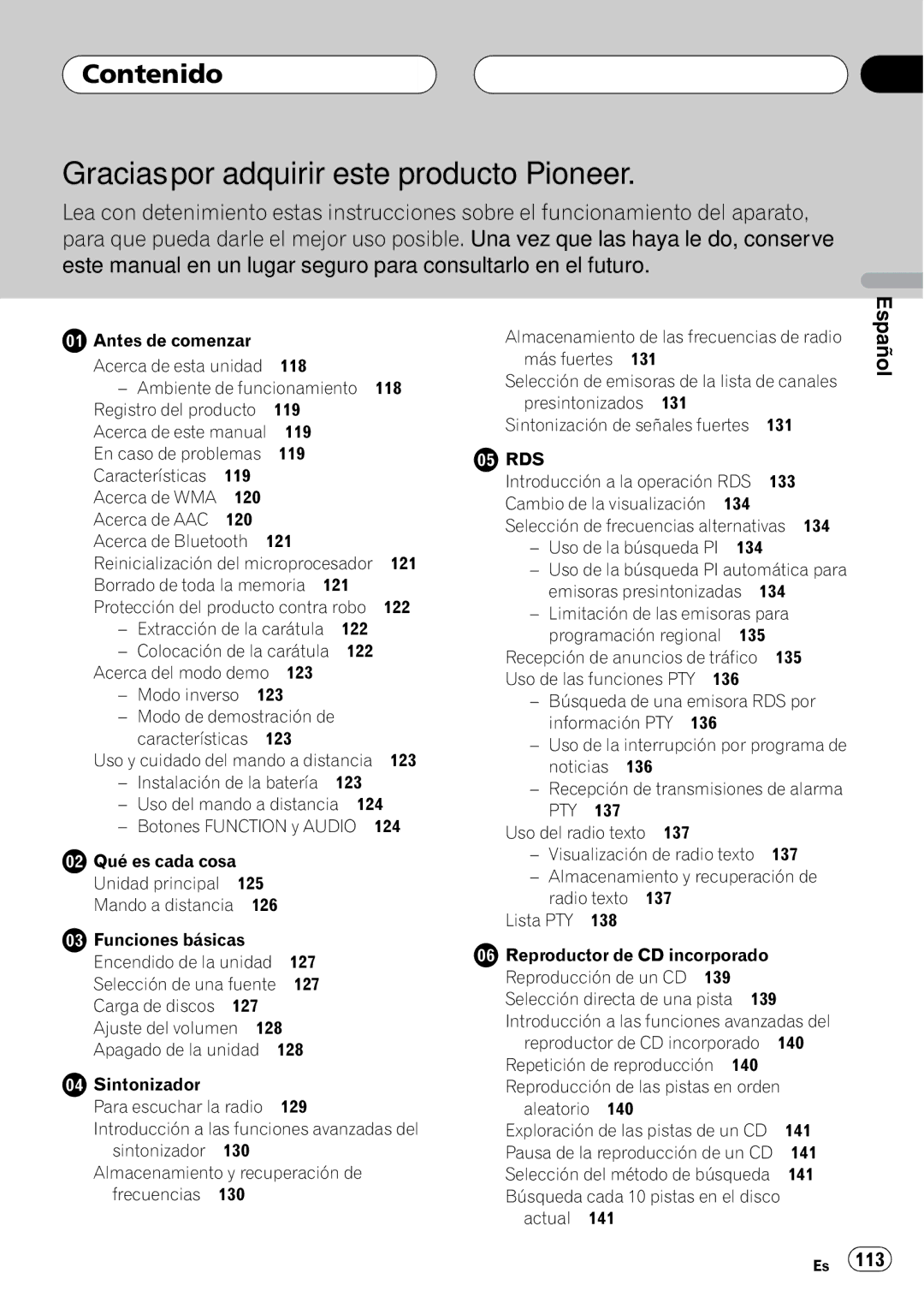 Pioneer DEH-P9800BT operation manual Contenido 