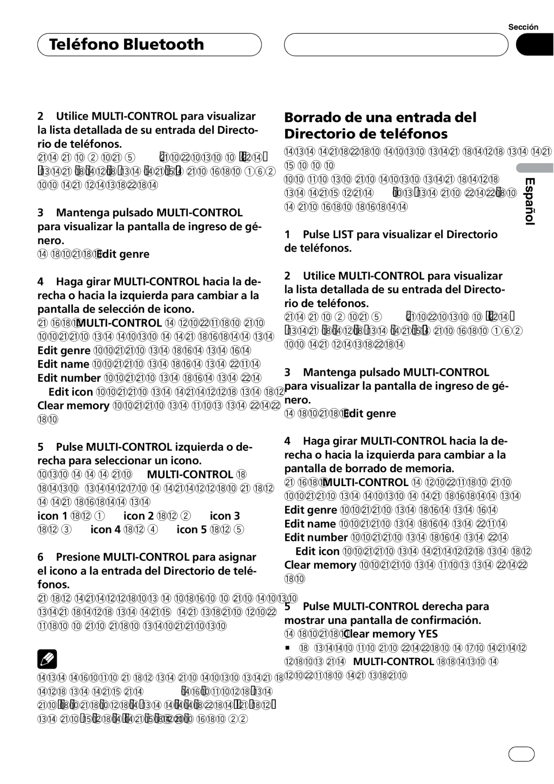 Pioneer DEH-P9800BT Borrado de una entrada del Directorio de teléfonos, De teléfonos, consulte Borrado de la memoria 