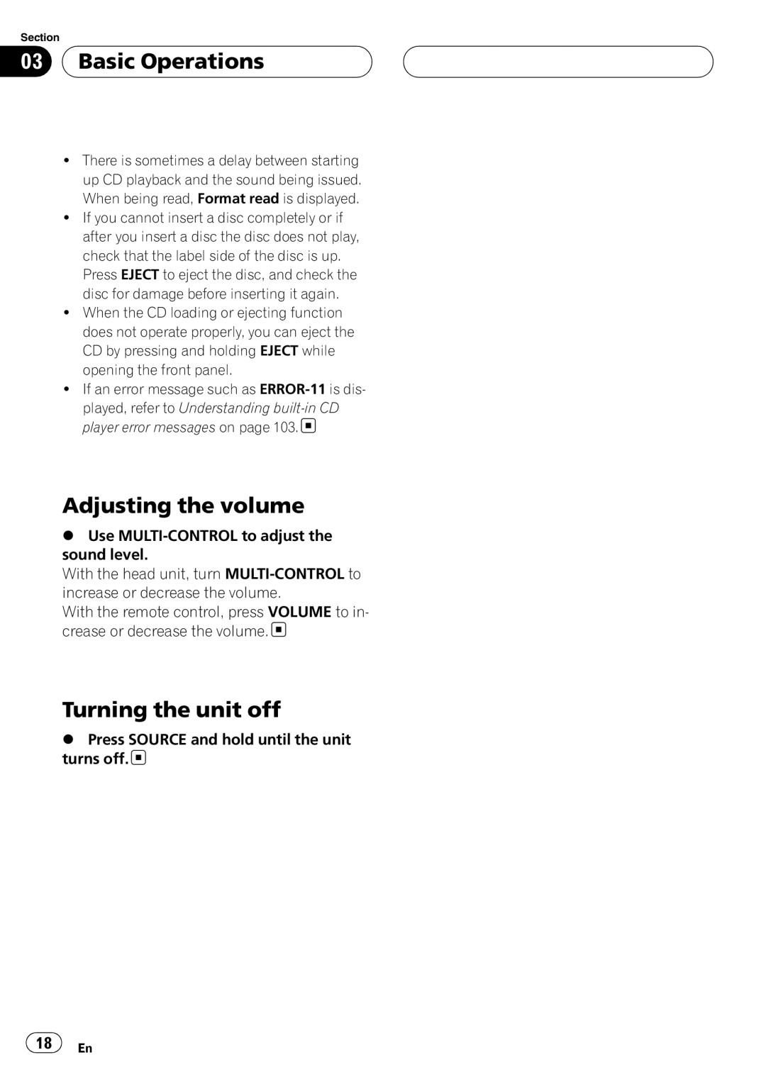 Pioneer DEH-P9800BT operation manual Basic Operations, Adjusting the volume, Turning the unit off 