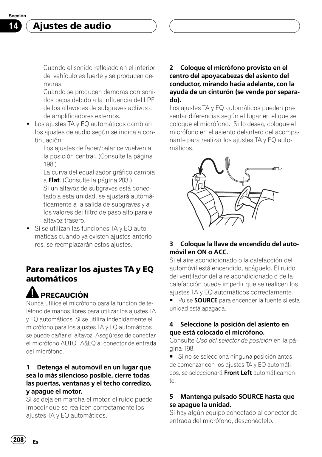 Pioneer DEH-P9800BT operation manual Para realizar los ajustes TA y EQ automáticos, 208 Es 