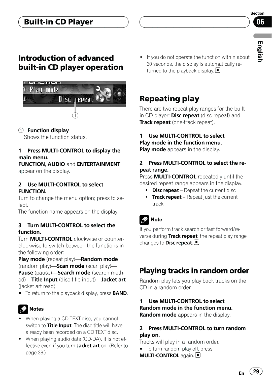 Pioneer DEH-P9800BT operation manual Repeating play, Playing tracks in random order 