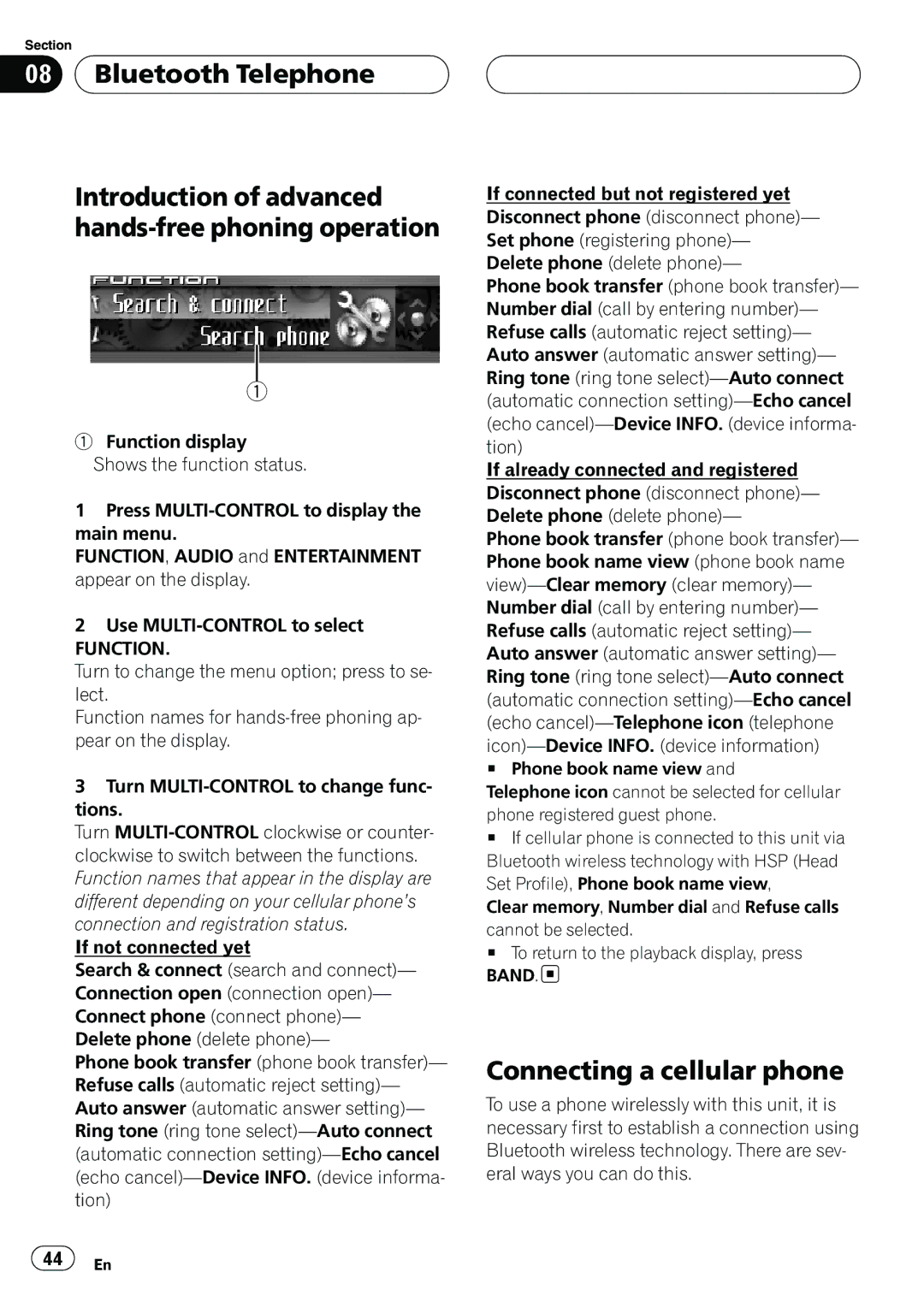 Pioneer DEH-P9800BT operation manual Connecting a cellular phone 