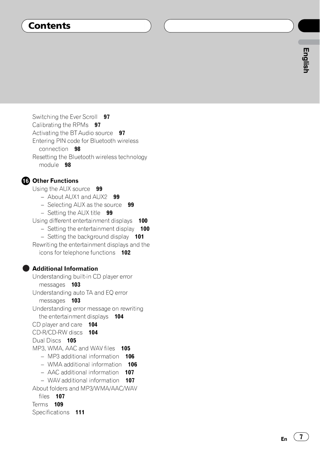 Pioneer DEH-P9800BT operation manual Setting the AUX title, 100, Setting the background display, 104 