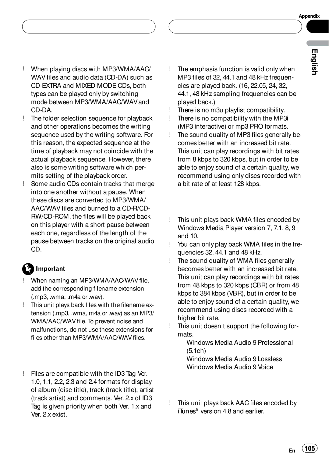 Pioneer DEH-P980BT operation manual MP3 additional information, WMA additional information, AAC additional information 