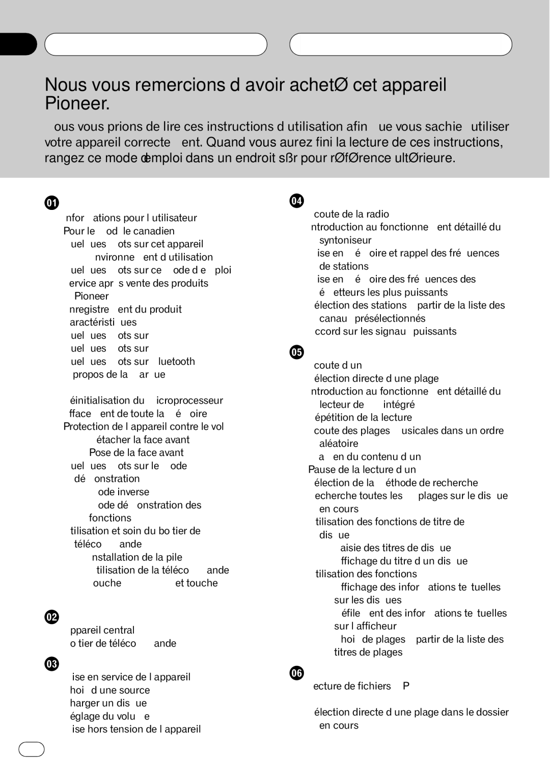 Pioneer DEH-P980BT operation manual Table des matières, 112 Fr, Ready 