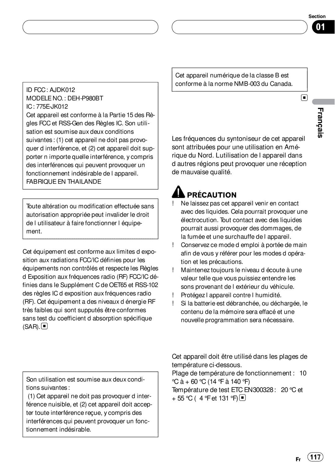 Pioneer DEH-P980BT operation manual Avant de commencer Informations pour l’utilisateur, Quelques mots sur cet appareil 