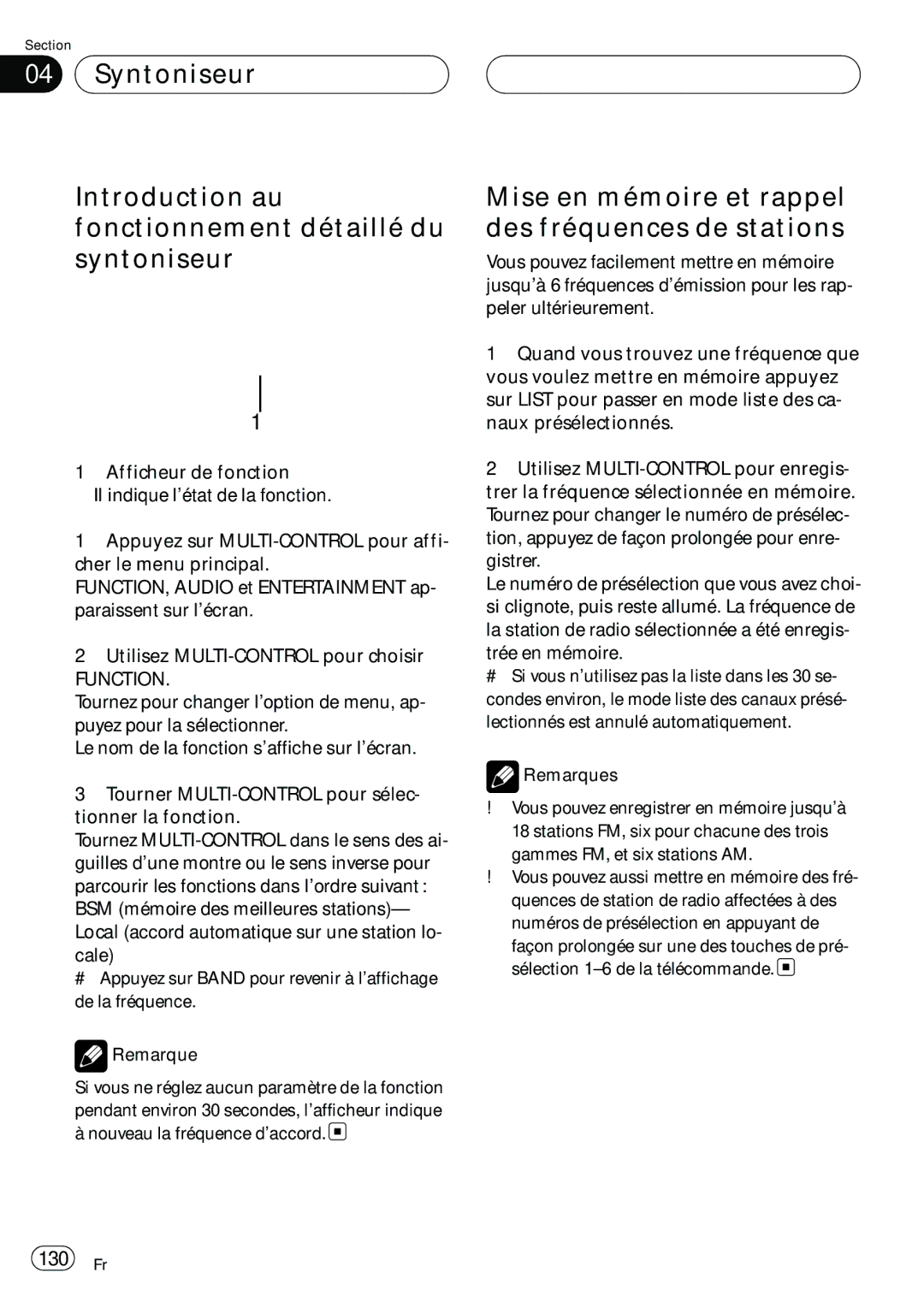 Pioneer DEH-P980BT operation manual Mise en mémoire et rappel des fréquences de stations, 130 Fr, Trée en mémoire 