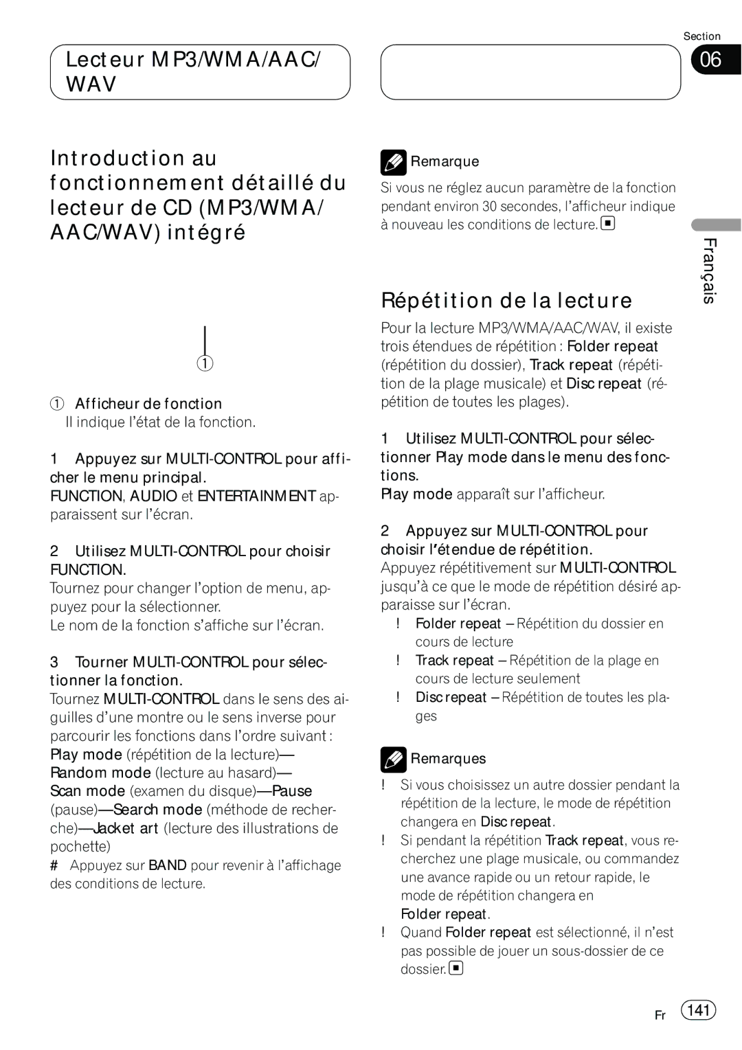 Pioneer DEH-P980BT operation manual Répétition de la lecture 