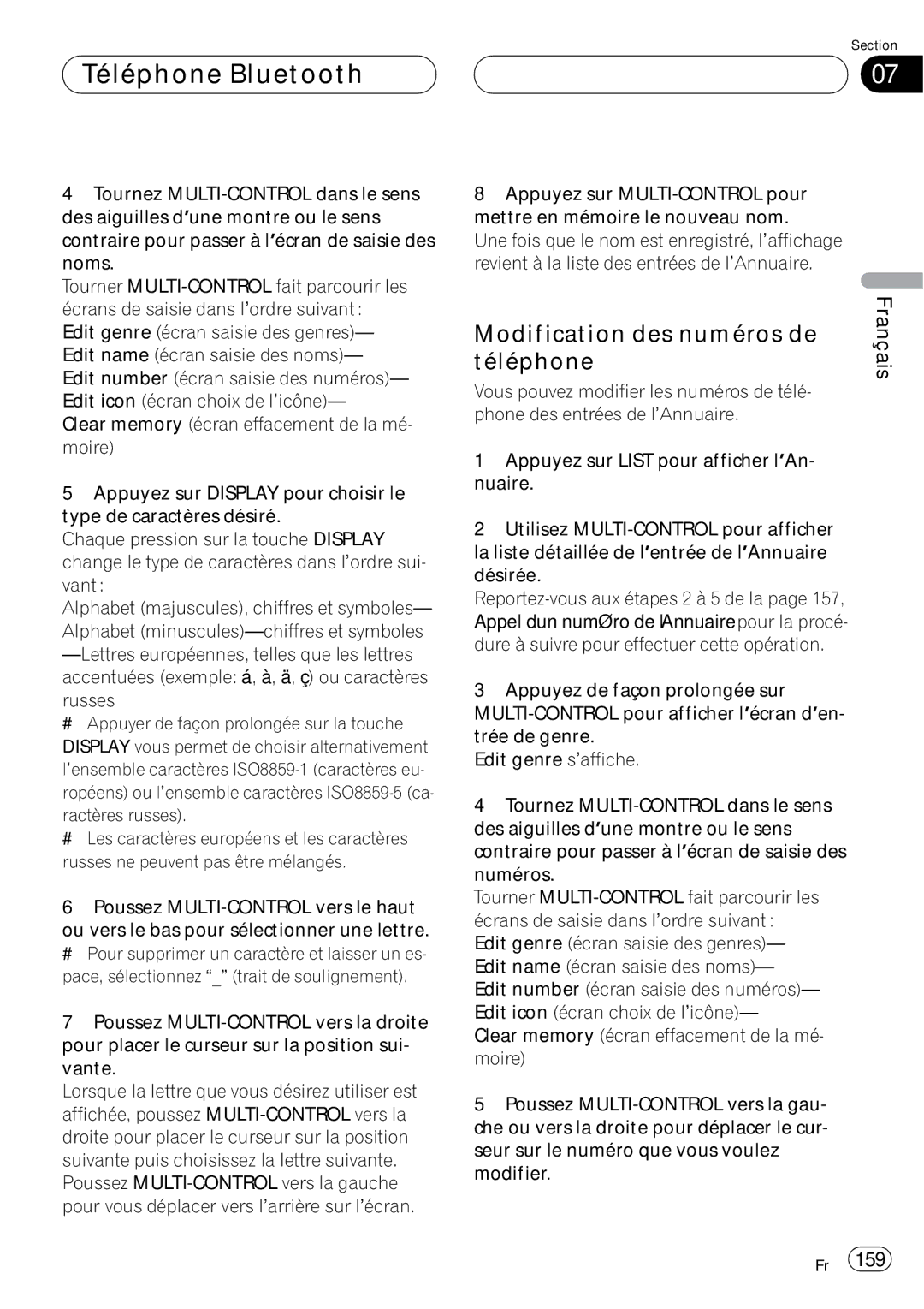 Pioneer DEH-P980BT operation manual Modification des numéros de, Téléphone, Russes, Ractères russes 