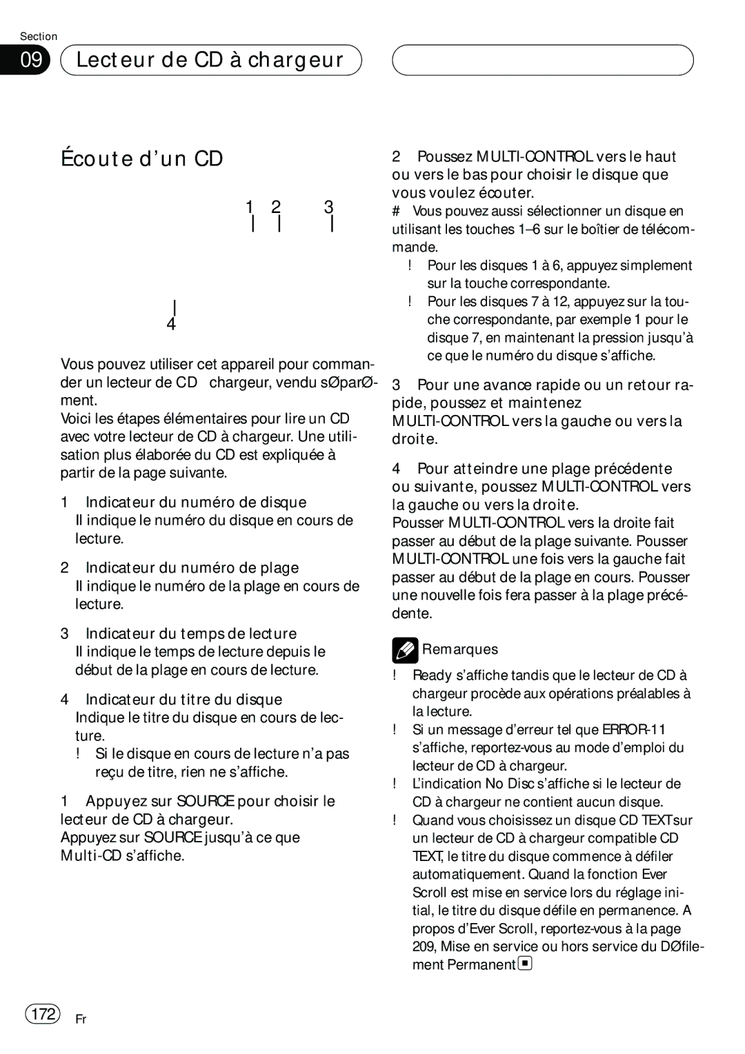 Pioneer DEH-P980BT operation manual Lecteur de CD à chargeur Écoute d’un CD, 172 Fr 