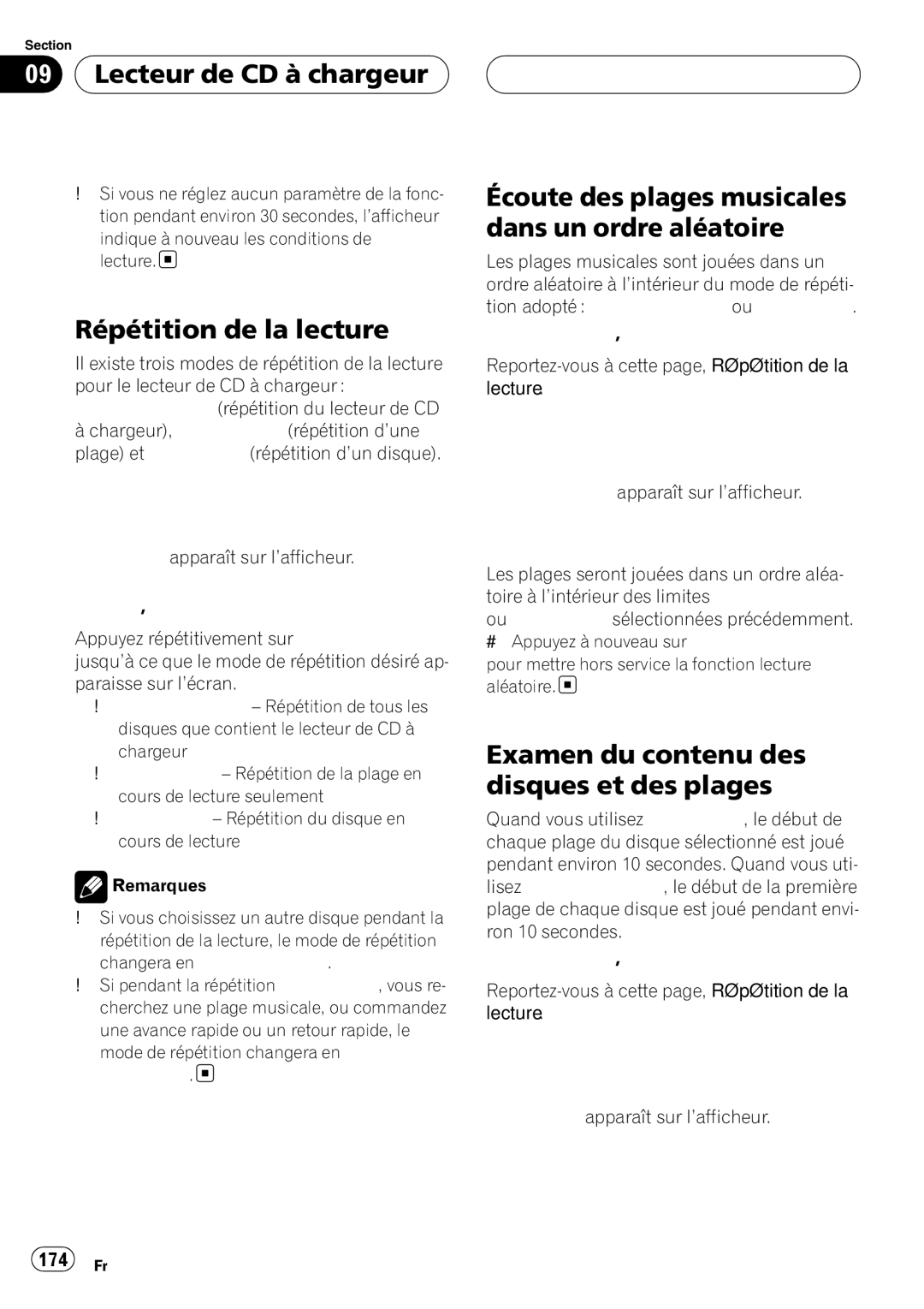 Pioneer DEH-P980BT operation manual Lecteur de CD à chargeur, Examen du contenu des disques et des plages, 174 Fr 