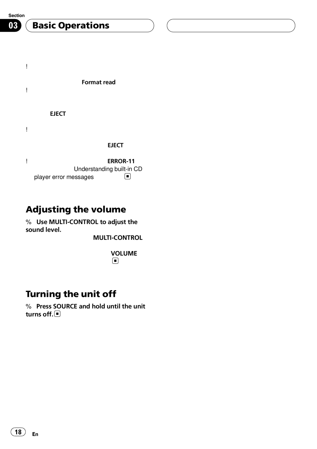 Pioneer DEH-P980BT operation manual Basic Operations, Adjusting the volume, Turning the unit off 