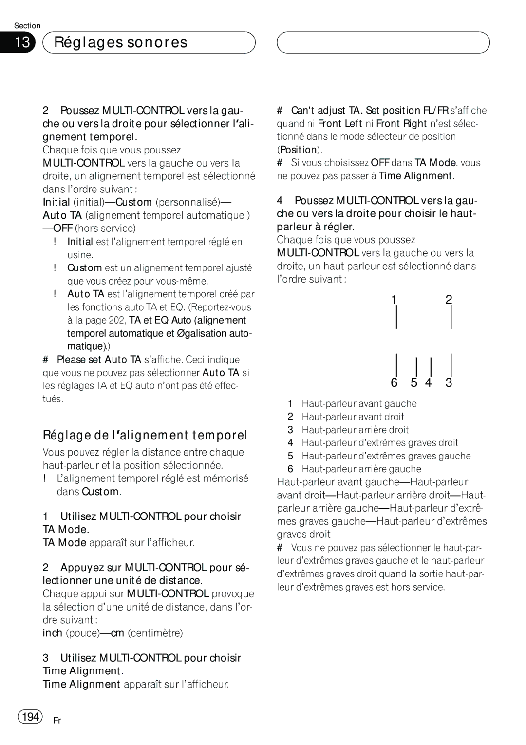 Pioneer DEH-P980BT operation manual 13 Réglages sonores, Réglage de l’alignement temporel, 194 Fr 