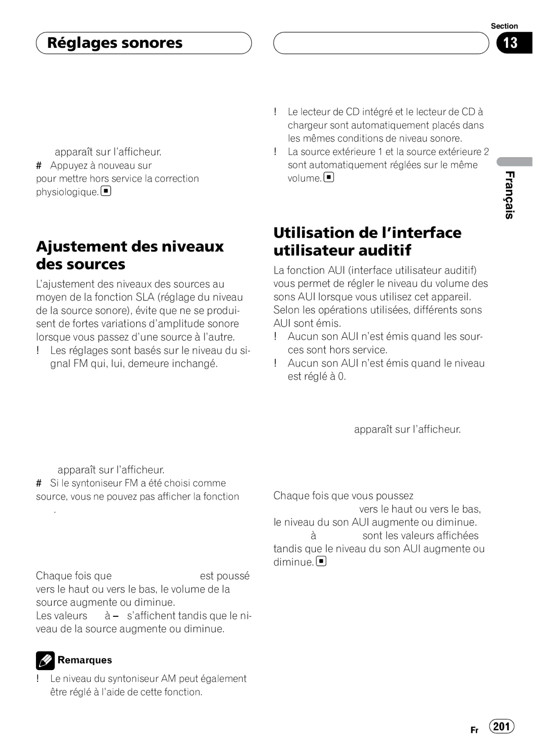 Pioneer DEH-P980BT Ajustement des niveaux des sources, Utilisation de l’interface utilisateur auditif, Volume 