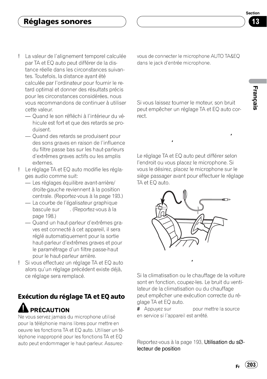 Pioneer DEH-P980BT operation manual Exécution du réglage TA et EQ auto, Tières, les vitres et le toit ouvrant, puis cou 