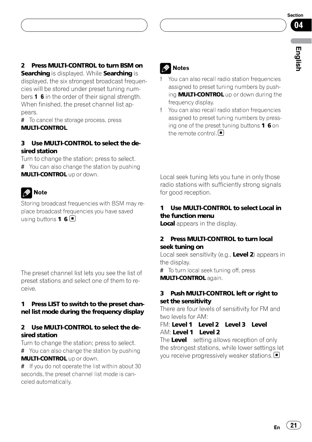 Pioneer DEH-P980BT operation manual Tuner, Selecting stations from the preset channel list, Tuning in strong signals 