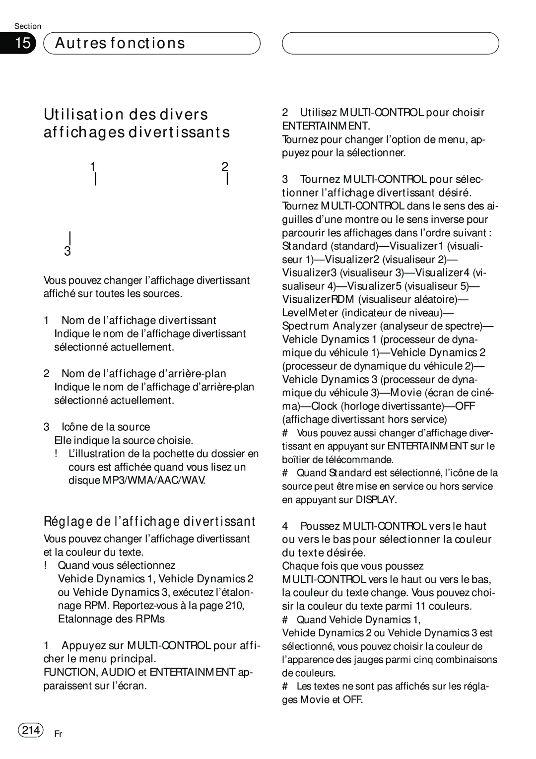 Pioneer DEH-P980BT operation manual Réglage de l’affichage divertissant, 214 Fr 