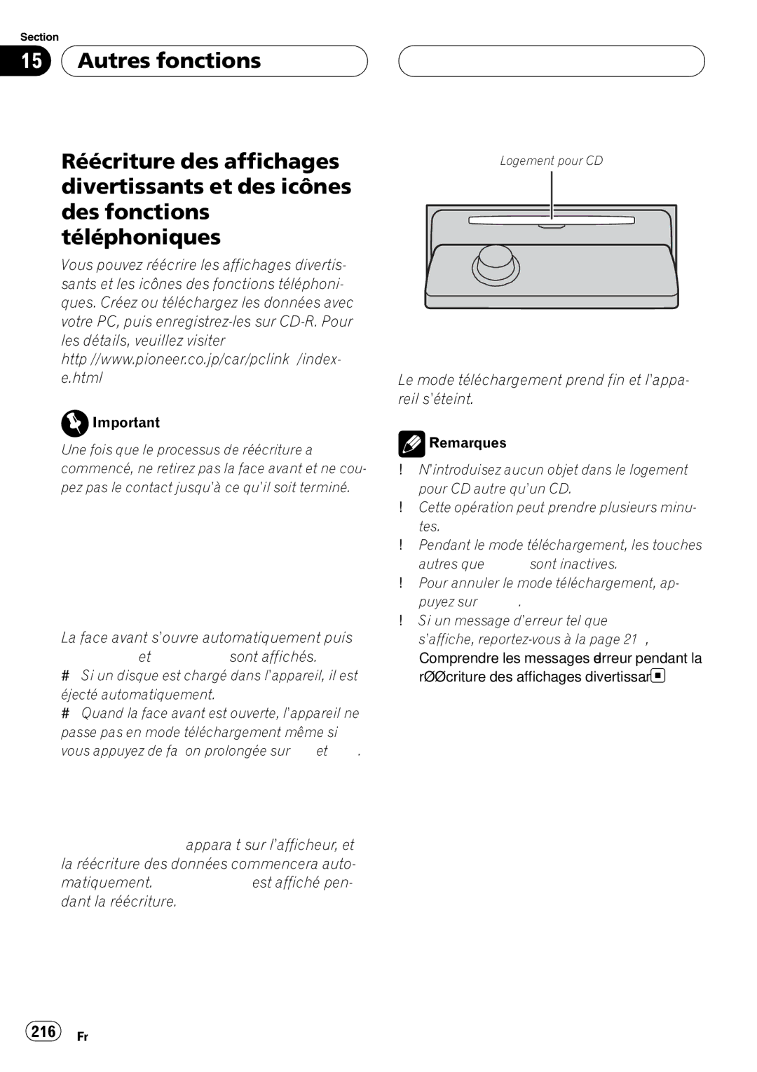 Pioneer DEH-P980BT operation manual 216 Fr 