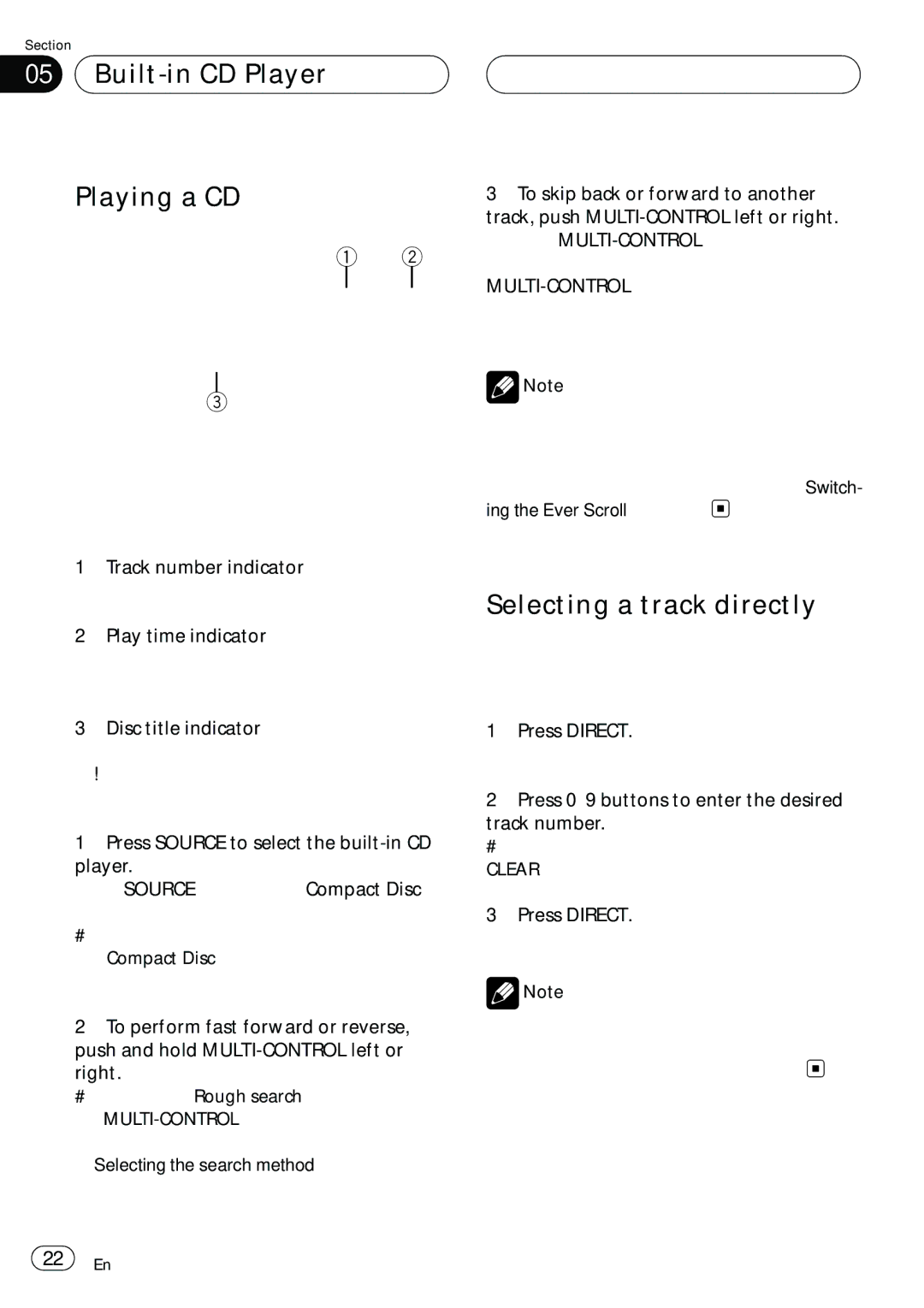 Pioneer DEH-P980BT operation manual Built-in CD Player Playing a CD, Selecting a track directly, Clear 