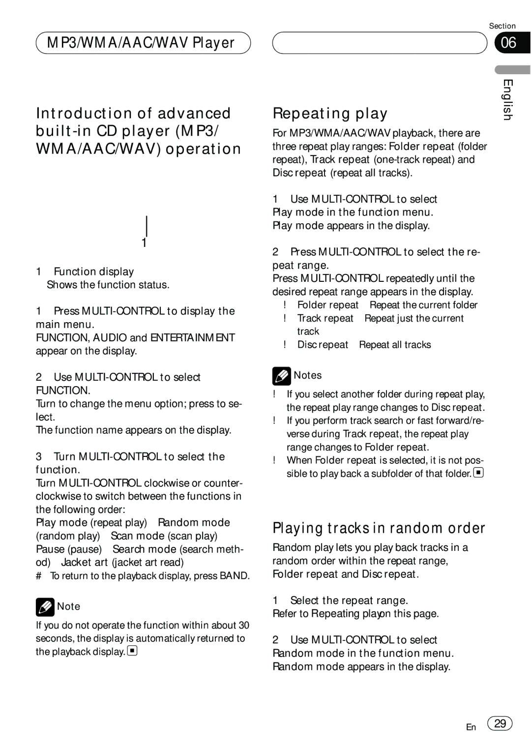 Pioneer DEH-P980BT operation manual Repeating play 