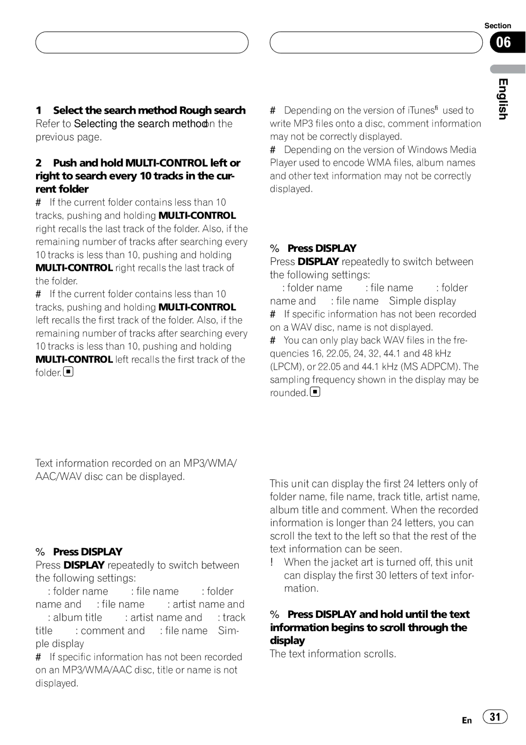 Pioneer DEH-P980BT operation manual MP3/WMA/AAC/WAV Player, Displaying text information on MP3/WMA/AAC/WAV disc 