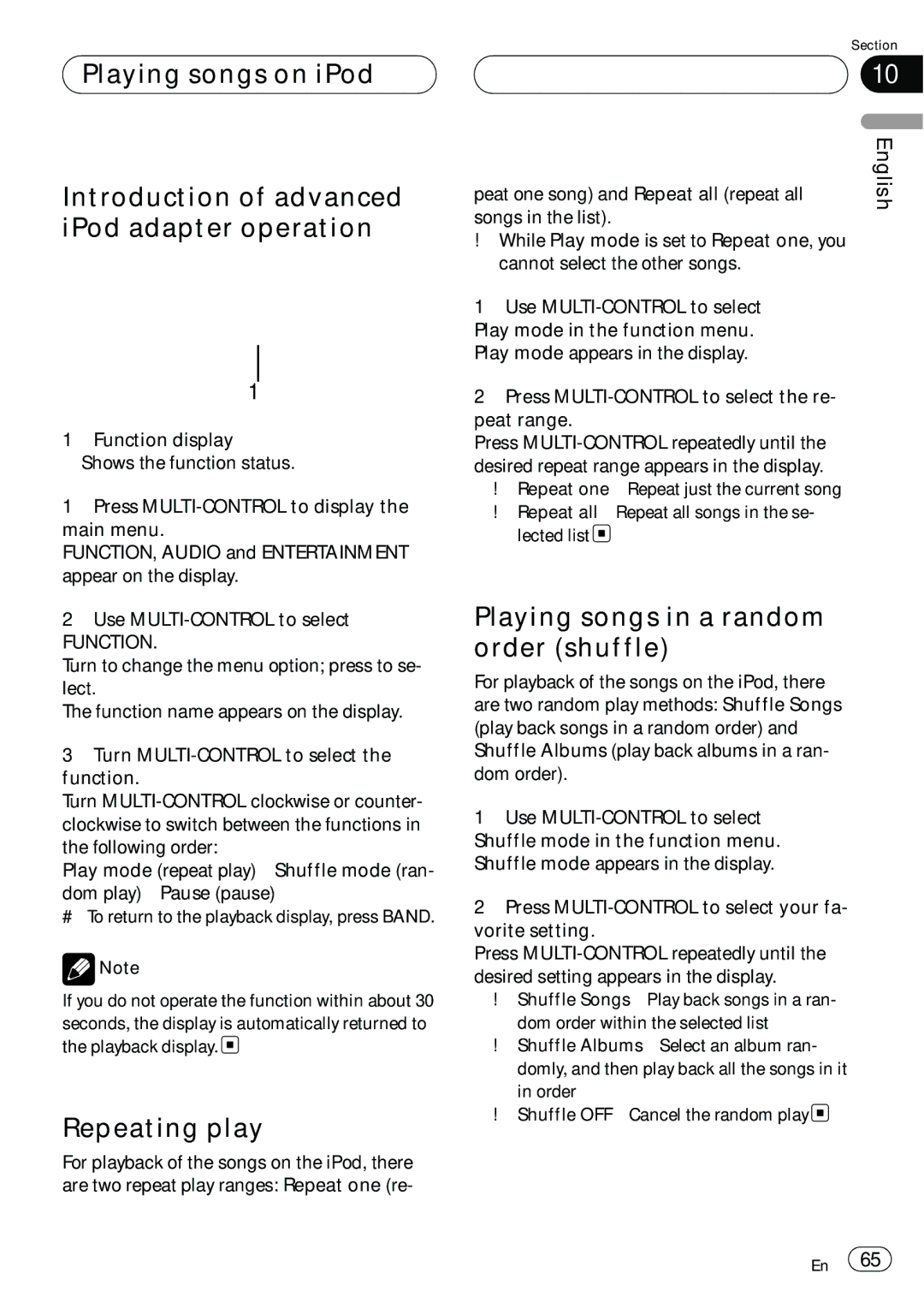 Pioneer DEH-P980BT operation manual Playing songs in a random order shuffle, Function 