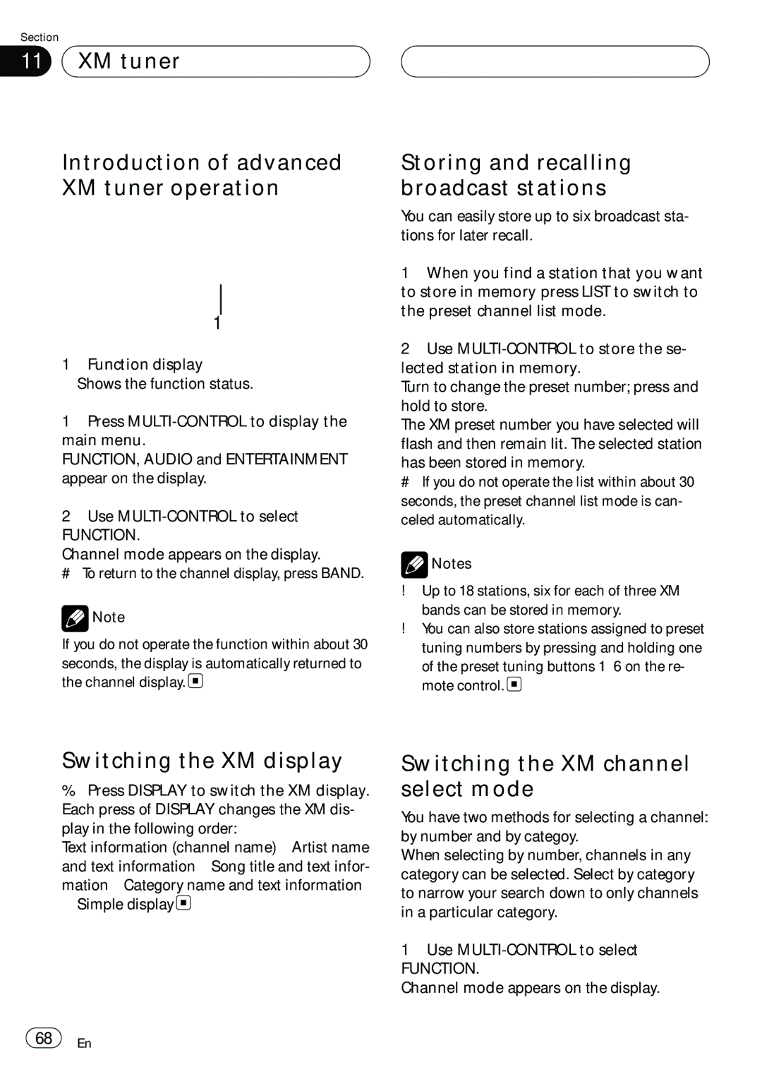 Pioneer DEH-P980BT XM tuner Introduction of advanced XM tuner operation, Storing and recalling broadcast stations 