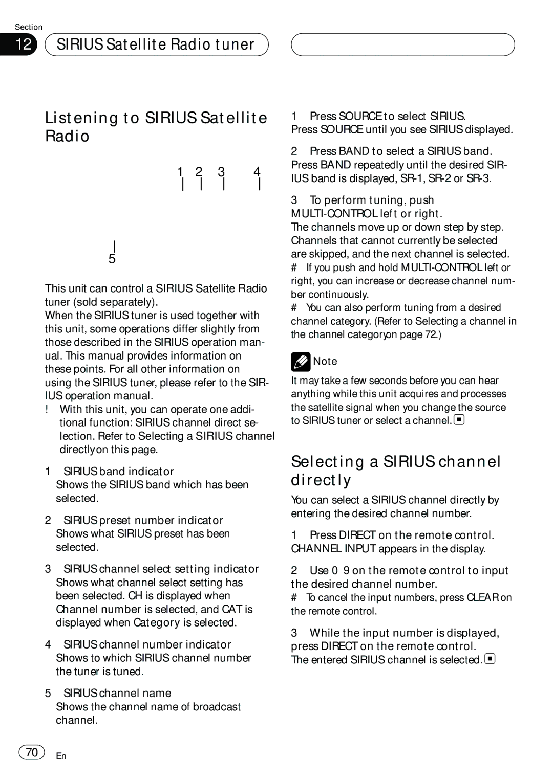 Pioneer DEH-P980BT operation manual Selecting a Sirius channel directly 