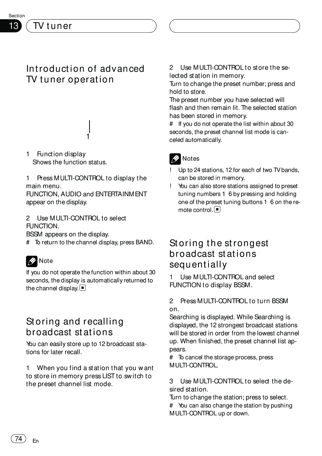 Pioneer DEH-P980BT operation manual TV tuner Introduction of advanced TV tuner operation 