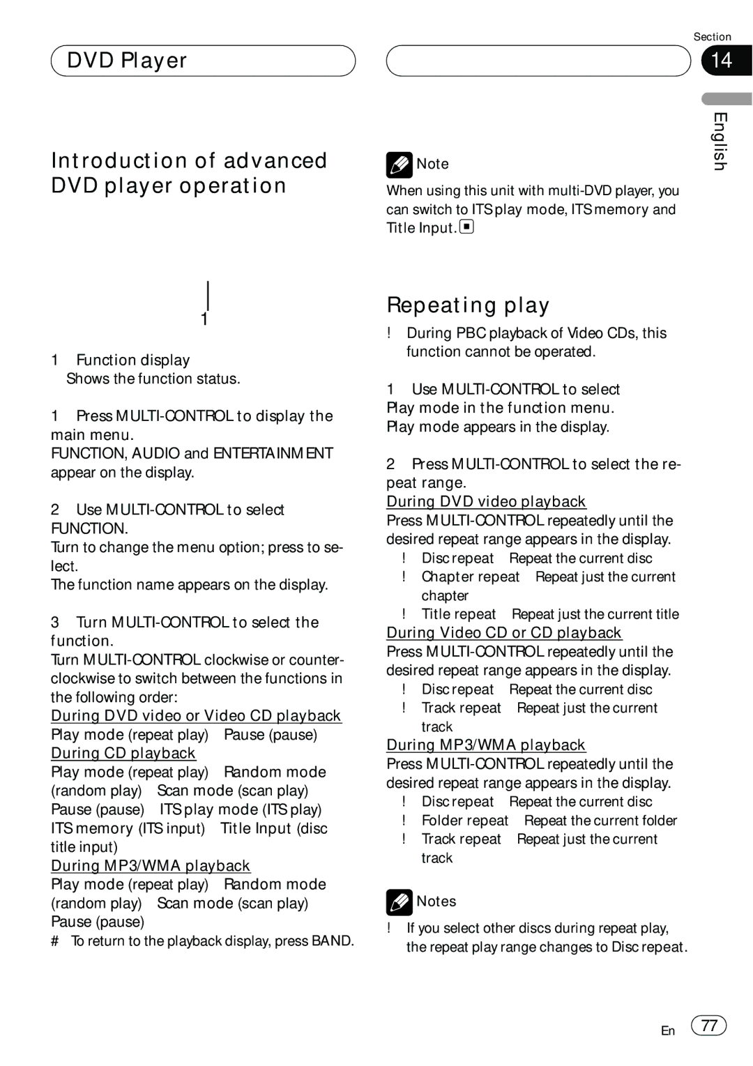 Pioneer DEH-P980BT operation manual DVD Player Introduction of advanced DVD player operation, Function 