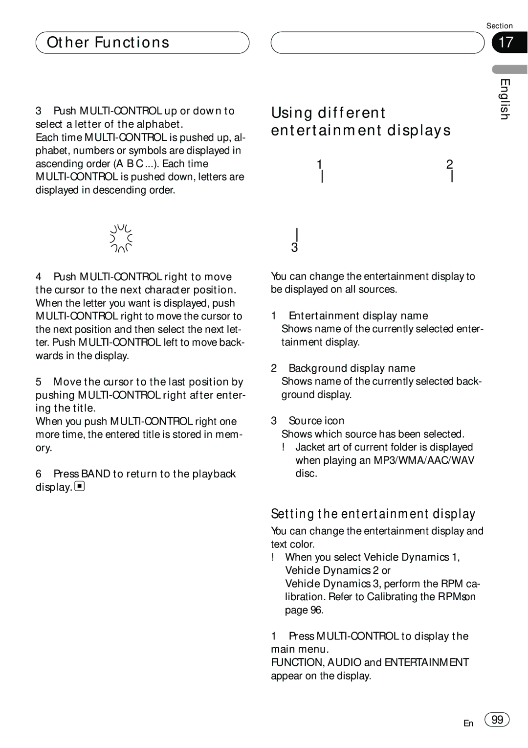 Pioneer DEH-P980BT Other Functions, Using different Entertainment displays, Setting the entertainment display 