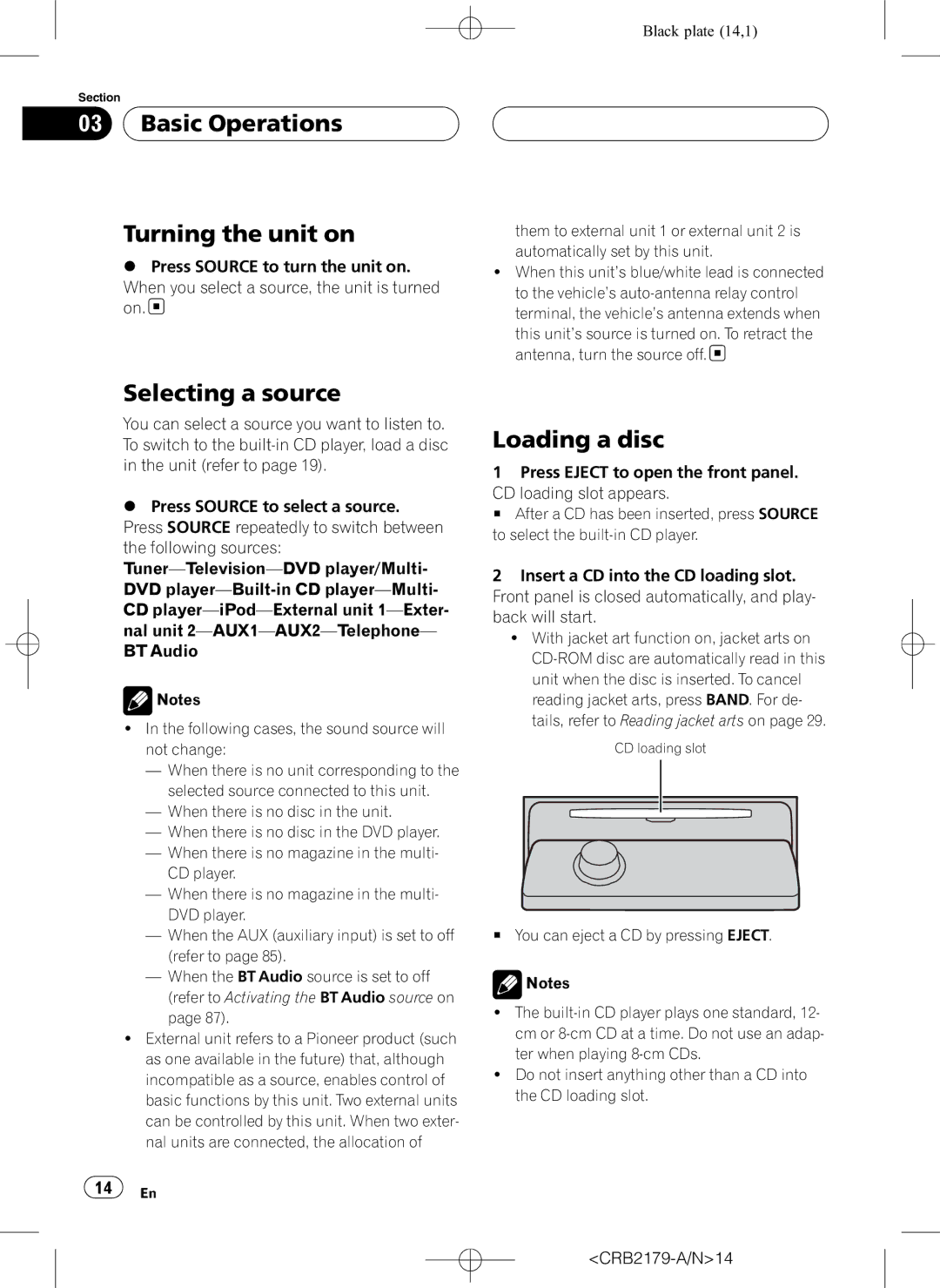 Pioneer DEH-P9850BT operation manual Basic Operations Turning the unit on, Selecting a source, Loading a disc 