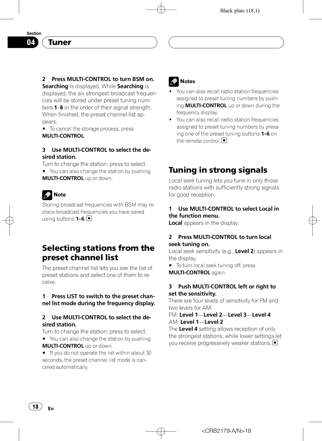 Pioneer DEH-P9850BT operation manual Tuner, Selecting stations from the preset channel list, Tuning in strong signals 