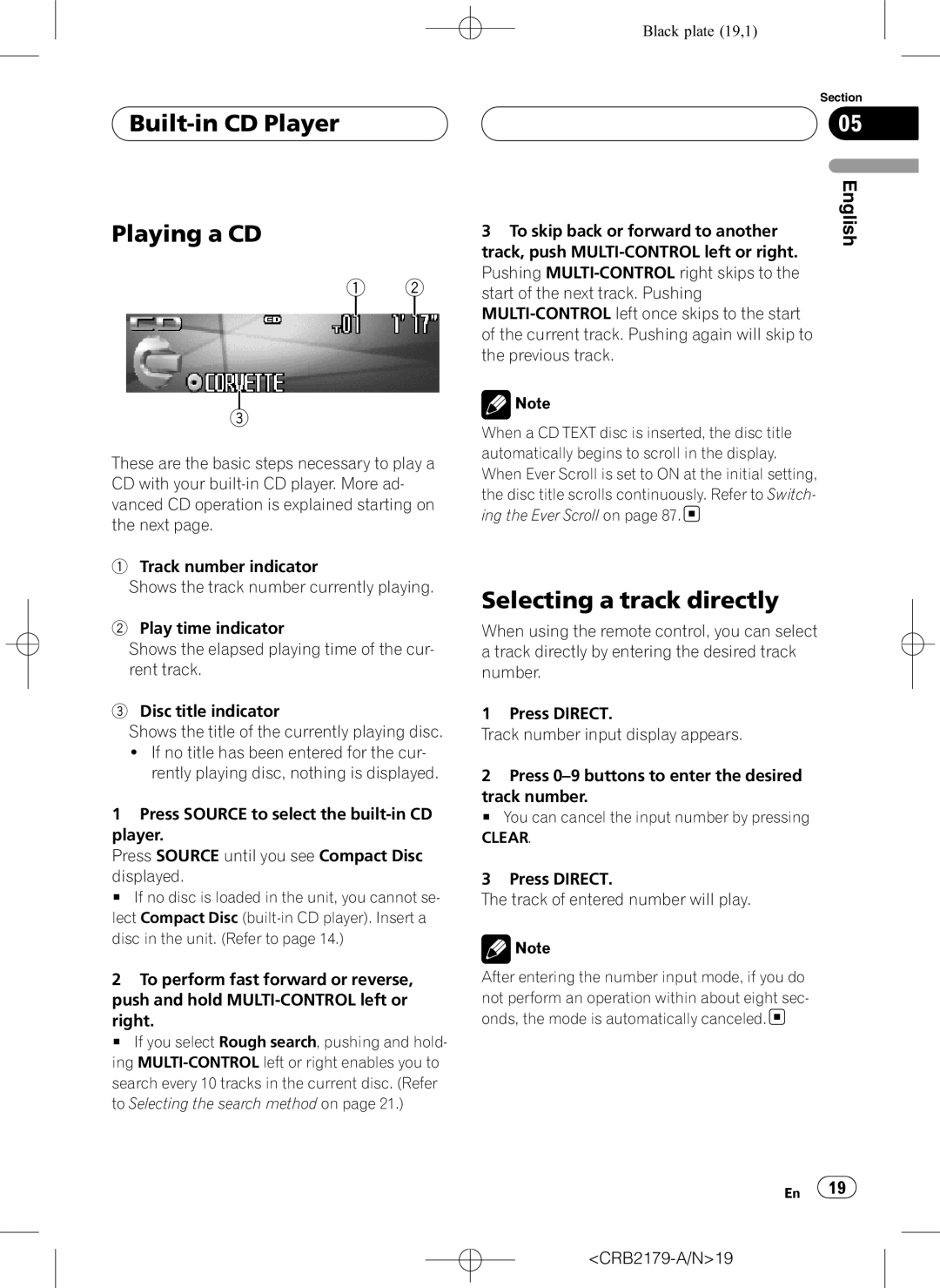 Pioneer DEH-P9850BT operation manual Built-in CD Player Playing a CD, Selecting a track directly 