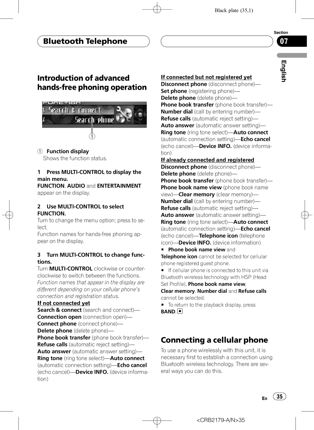 Pioneer DEH-P9850BT operation manual Connecting a cellular phone 