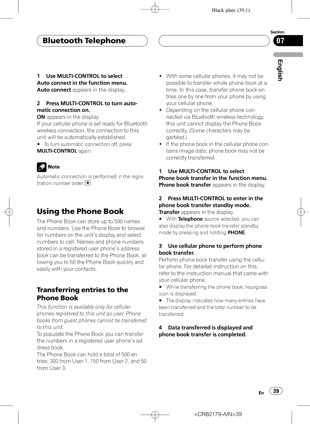 Pioneer DEH-P9850BT operation manual Using the Phone Book, Transferring entries to the Phone Book 