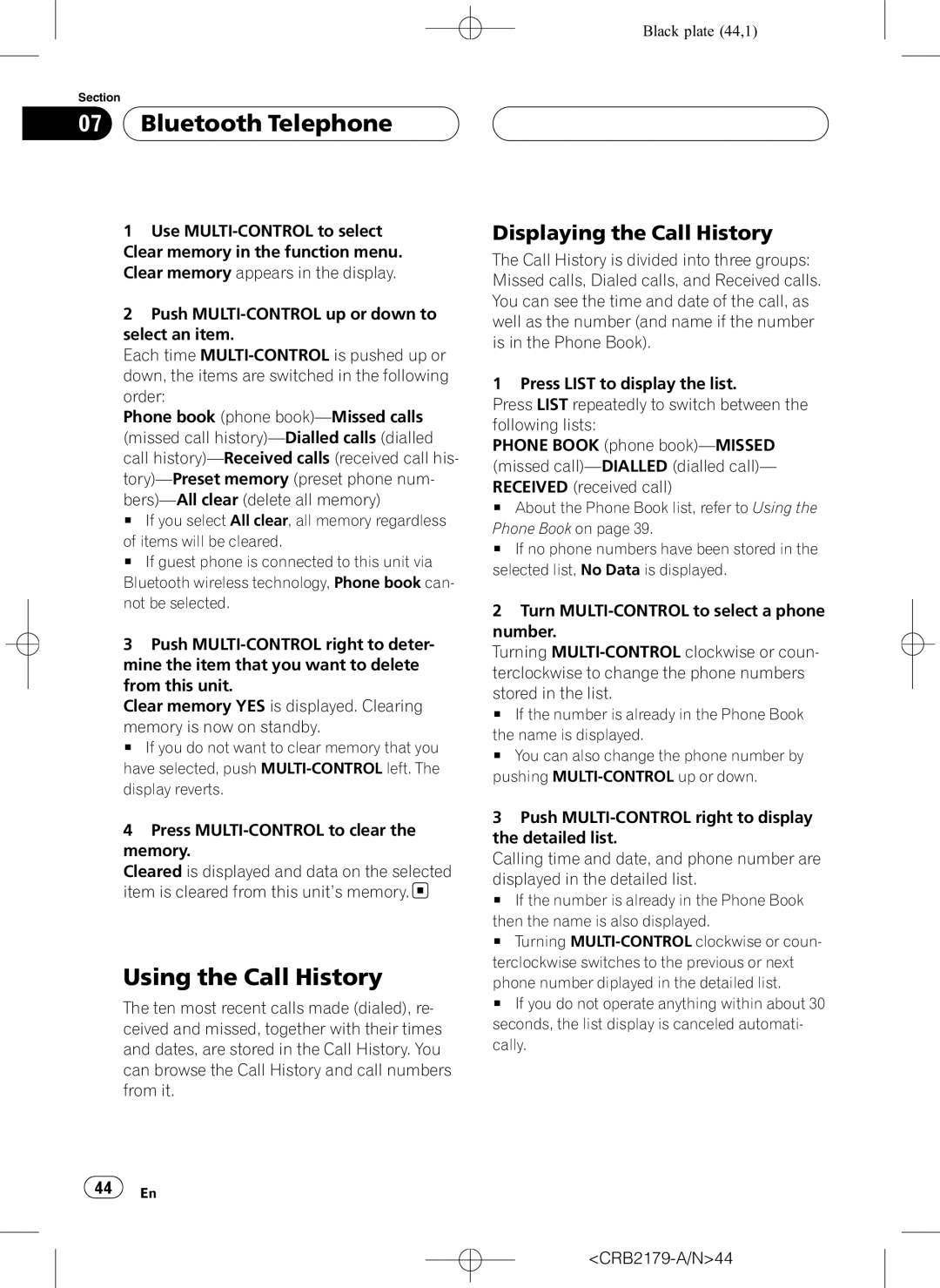 Pioneer DEH-P9850BT operation manual Using the Call History, Displaying the Call History 