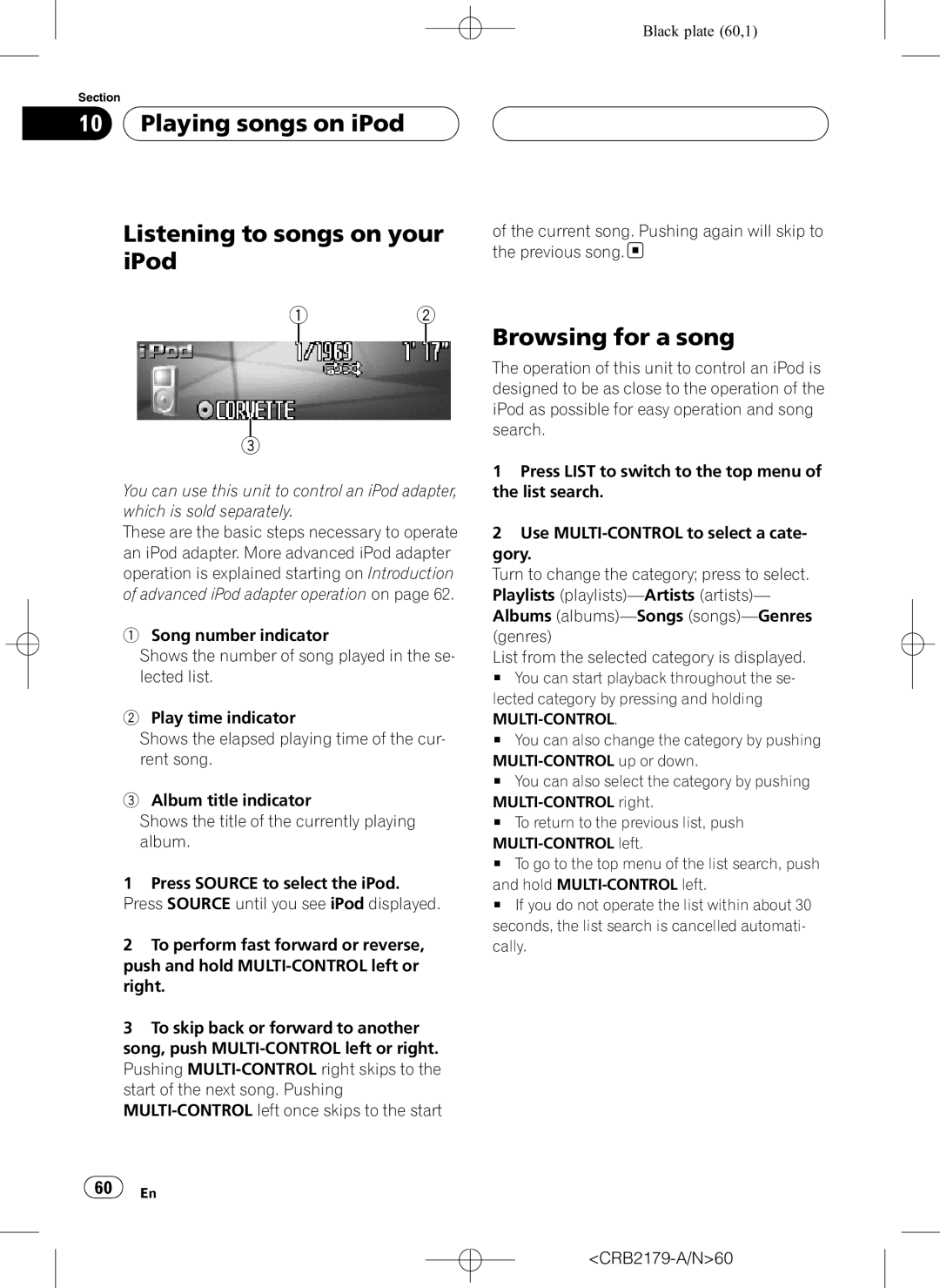 Pioneer DEH-P9850BT operation manual Playing songs on iPod Listening to songs on your iPod, Browsing for a song 