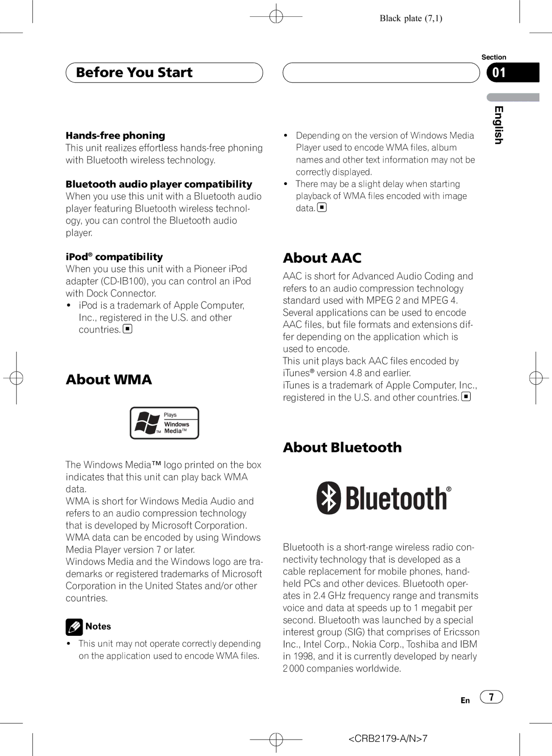 Pioneer DEH-P9850BT operation manual Before You Start, About WMA, About AAC, About Bluetooth 