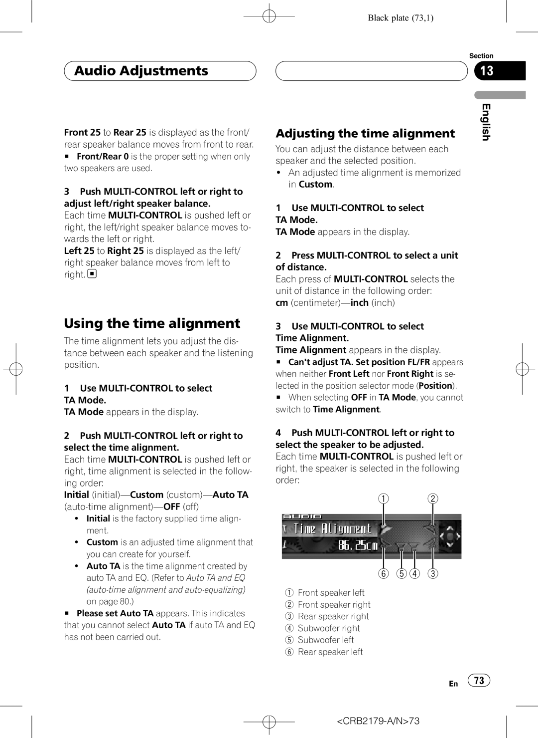 Pioneer DEH-P9850BT operation manual Using the time alignment, Adjusting the time alignment 