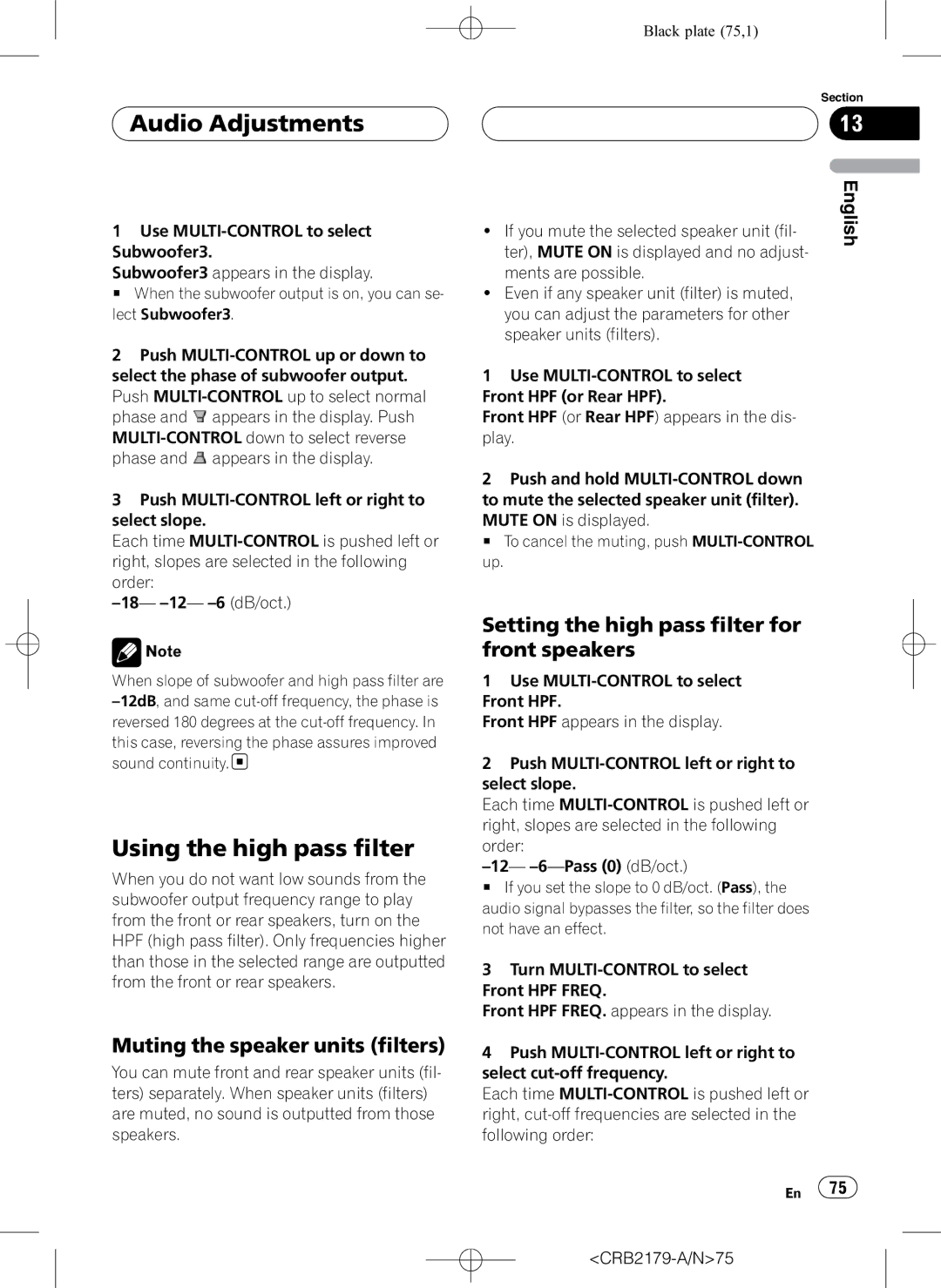 Pioneer DEH-P9850BT operation manual Using the high pass filter, Muting the speaker units filters 